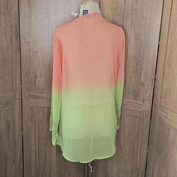Elegant BohemianPeach and Green Embroidered sequin  Women's Top tunic - Picture 5 of 8